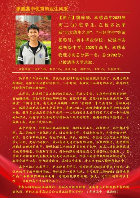 孝感高中2023届优秀毕业生风采（一：魏德顺）